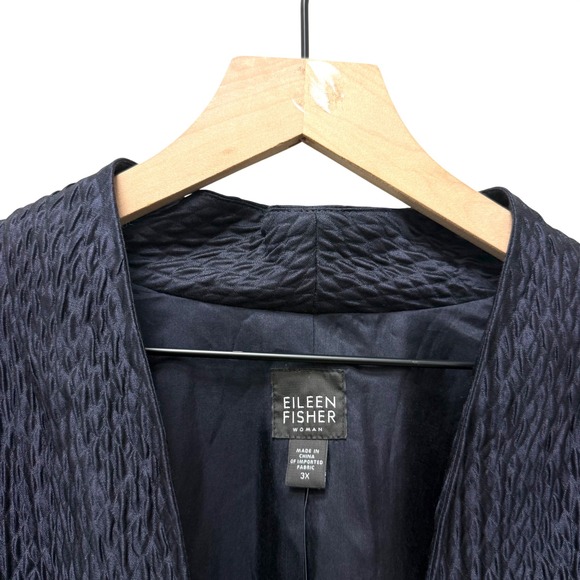 EILEEN FISHER Wavy Silk Diamond Shawl Collar Long Jacket 3X New With Tags - Picture 3 of 8